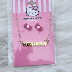 Sanrio Hello Kitty name chain necklace and matching bow earrings
